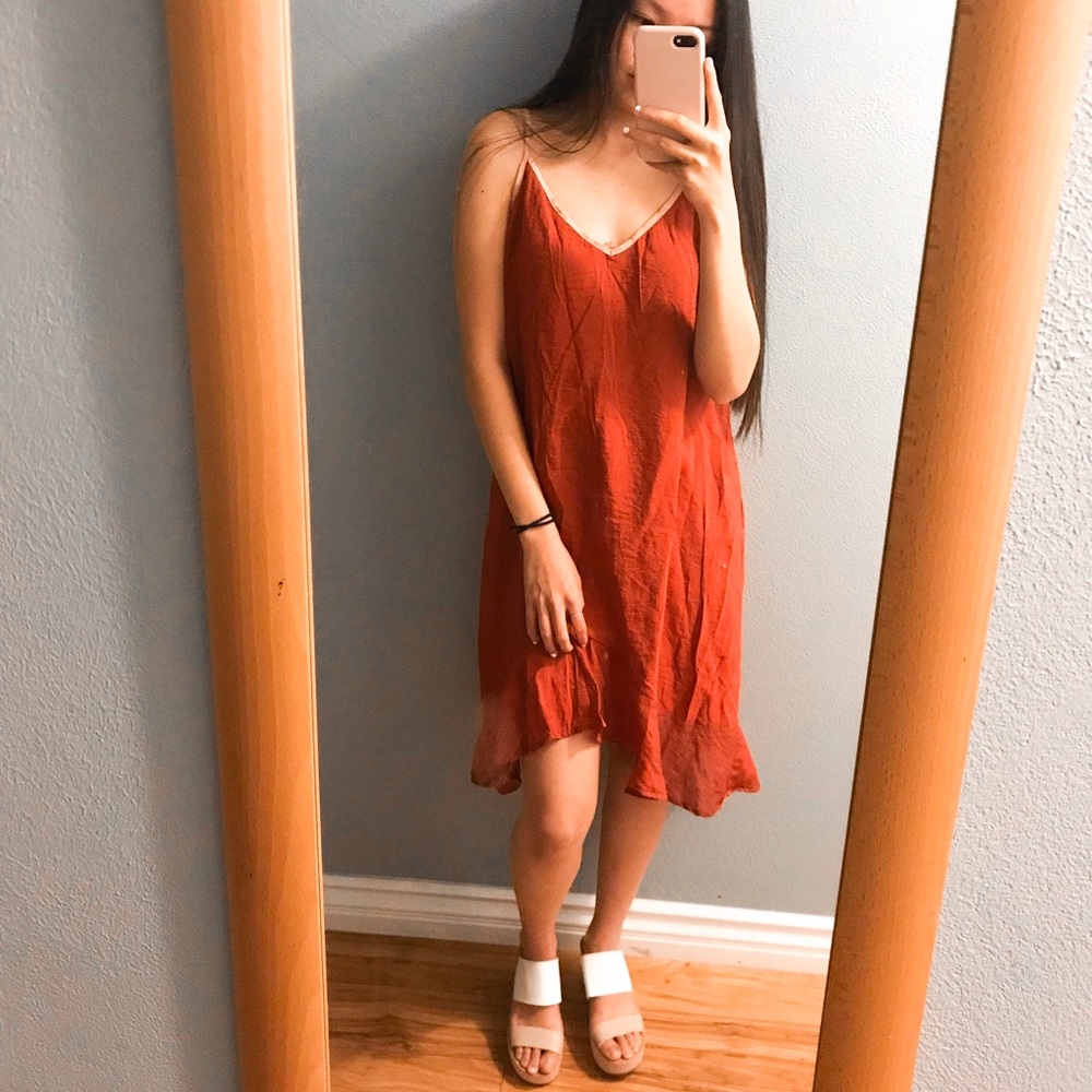 Anthropologie Rust Asymmetrical Ruffle Dress - Picture 4 of 6